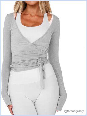 Long Sleeve Wrap Top Workout Yoga Ballet Pilates Shirt